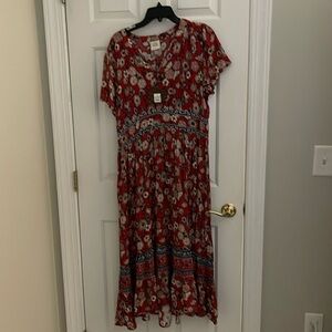 Perfect summer dress. Red flowered flutter sleeve. NWT